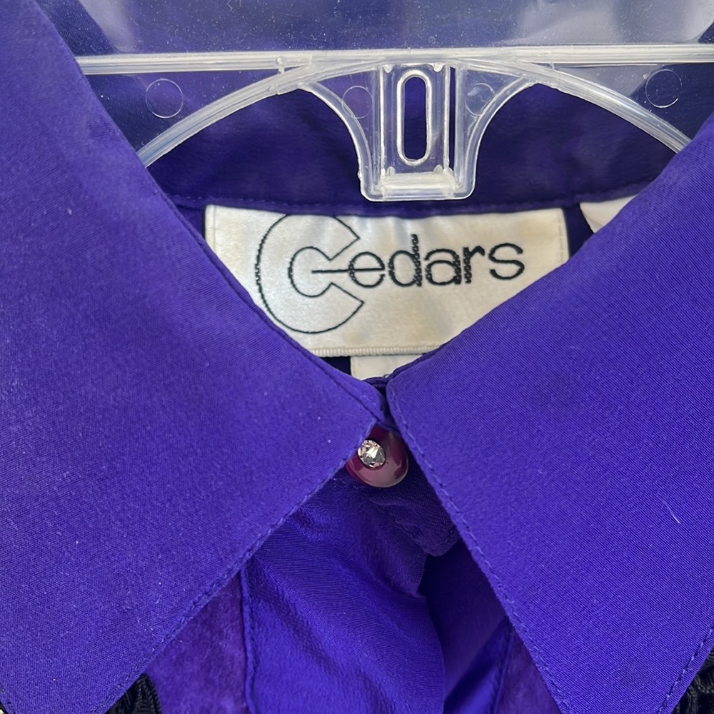 Purple 100% silk Cedars button down blouse with Dillon sleeves. - Picture 5 of 8